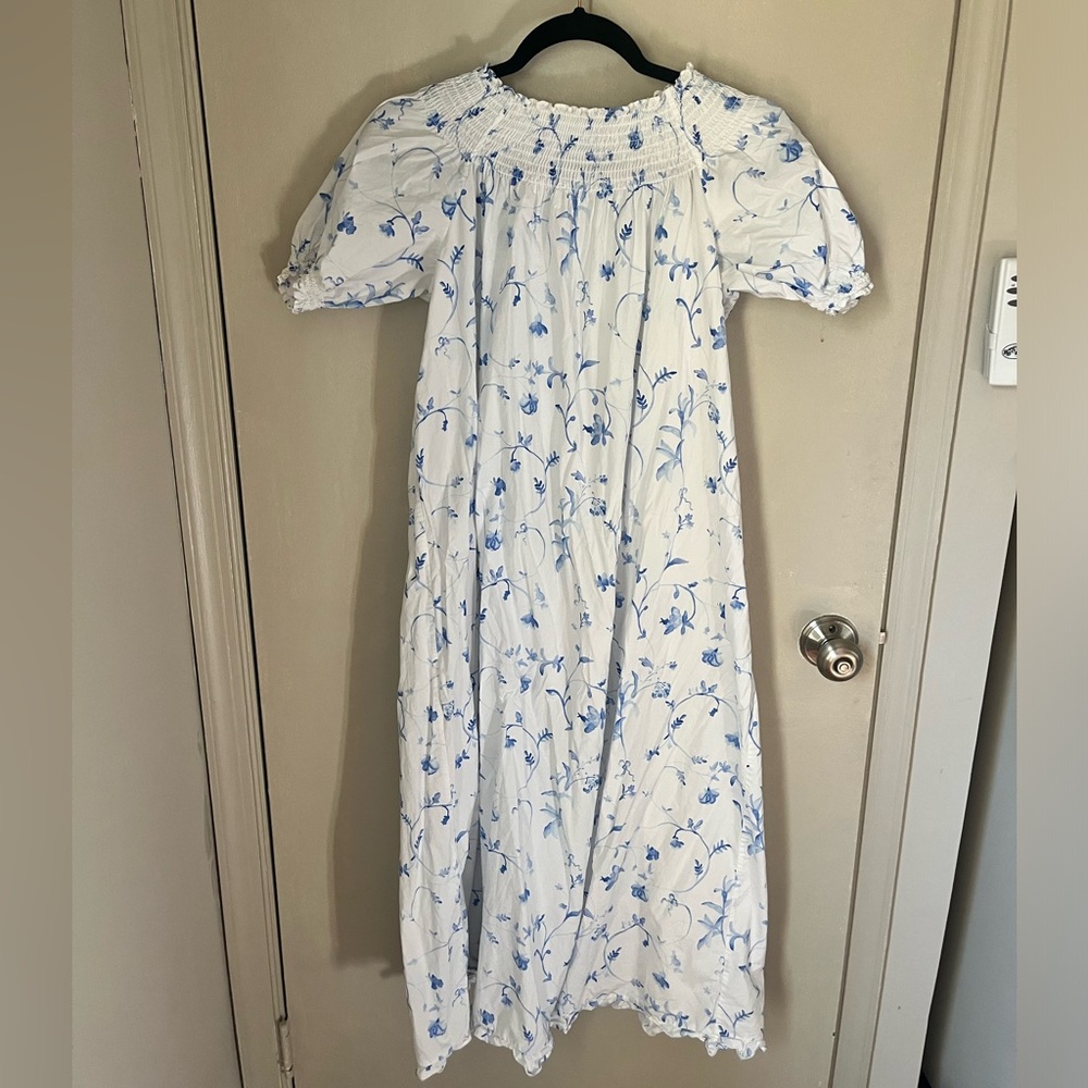 Hill House Home blue botanical Caroline nap dress size XS extra small